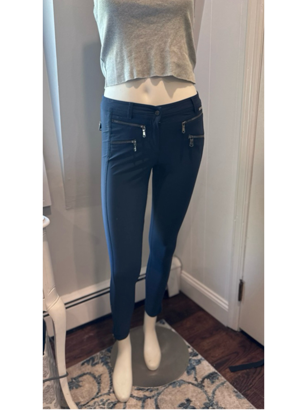 MDC Moto Zip Skinny Pants Navy Stretch Ankle Zip EU Size 34 (0)